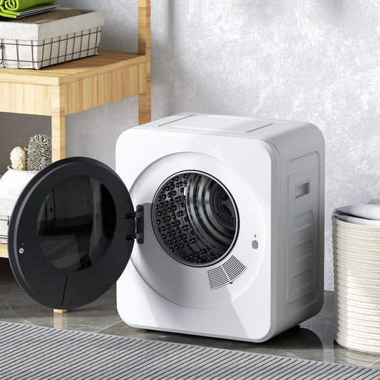 HOMCOM 4kg Vented Tumble Dryer, 800W Compact Freestanding Front Tumble Dryer with Stainless Steel Tub and Customisable Timer, Wall-Mounted Portable Small Clothes Drying Machine, White