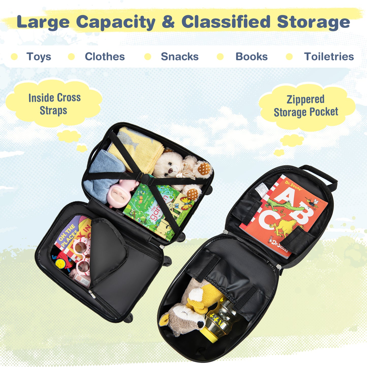 2 Pieces Kids Luggage Set with Wheels and Height Adjustable Handle-Blue