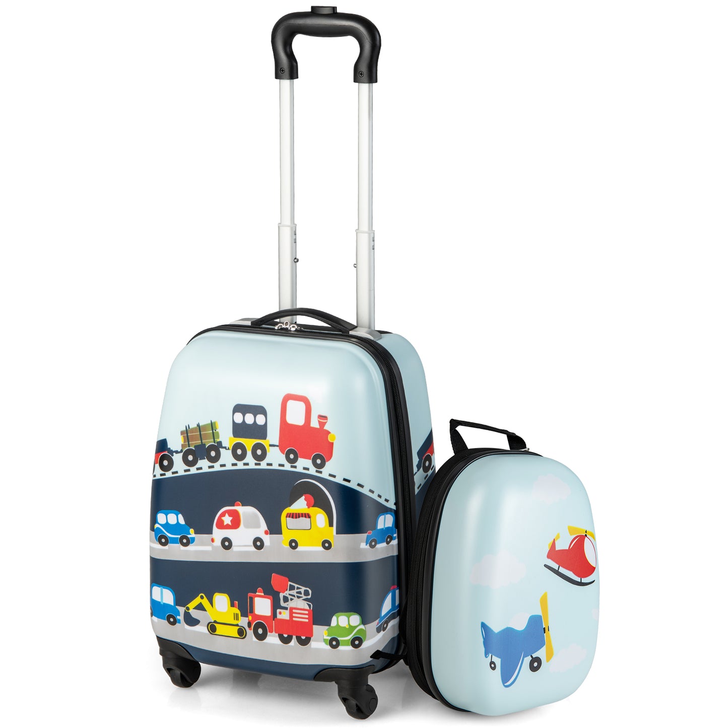 2 Pieces Kids Luggage Set with Wheels and Height Adjustable Handle-Blue