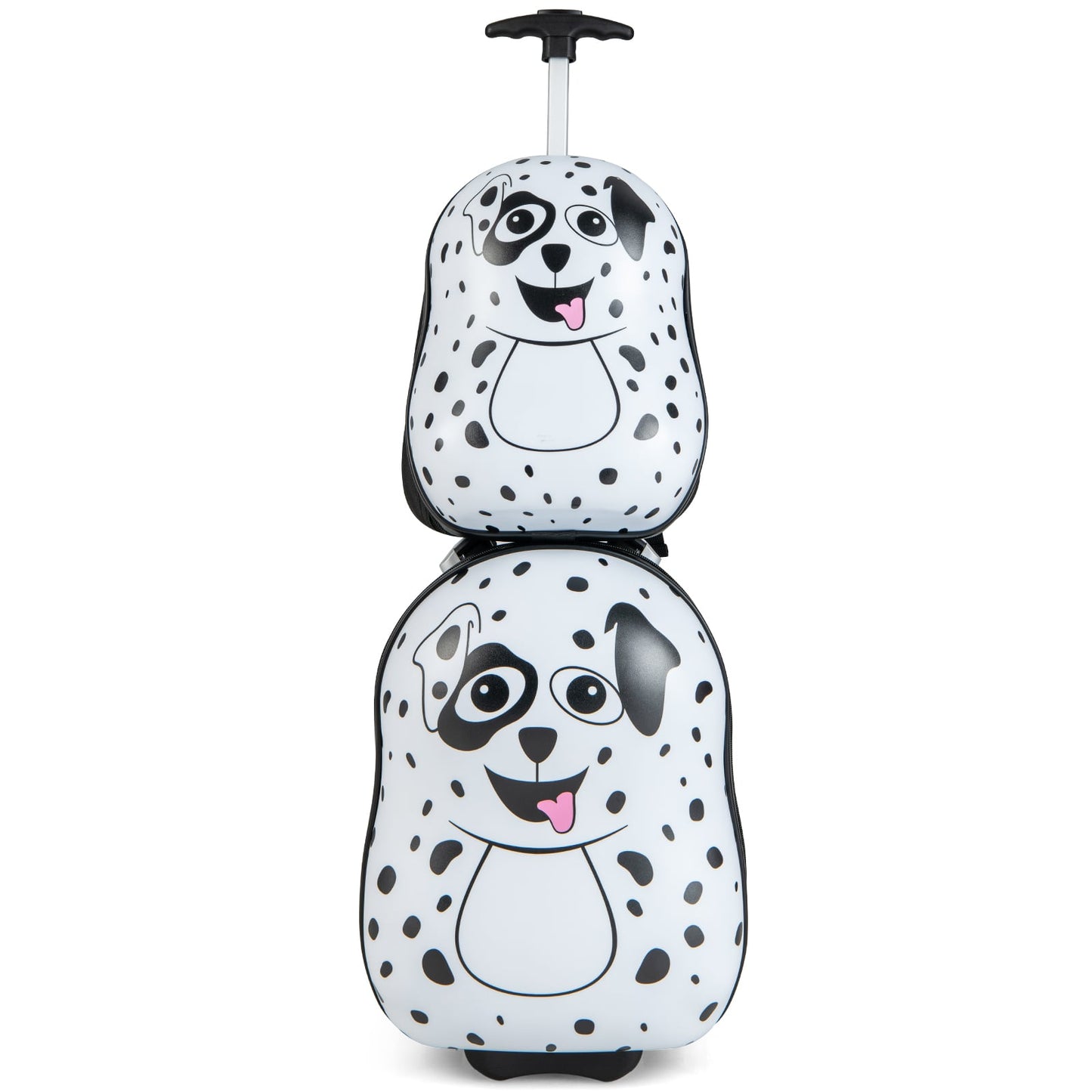 2 Pieces Kids Luggage Set with Wheels and Height Adjustable Handle-White &amp; Black