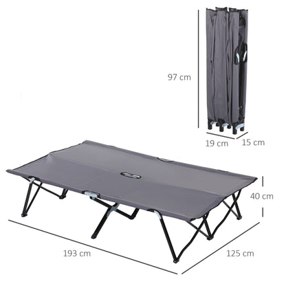 Outsunny Double Camping Cot Bed, with Bag - Grey