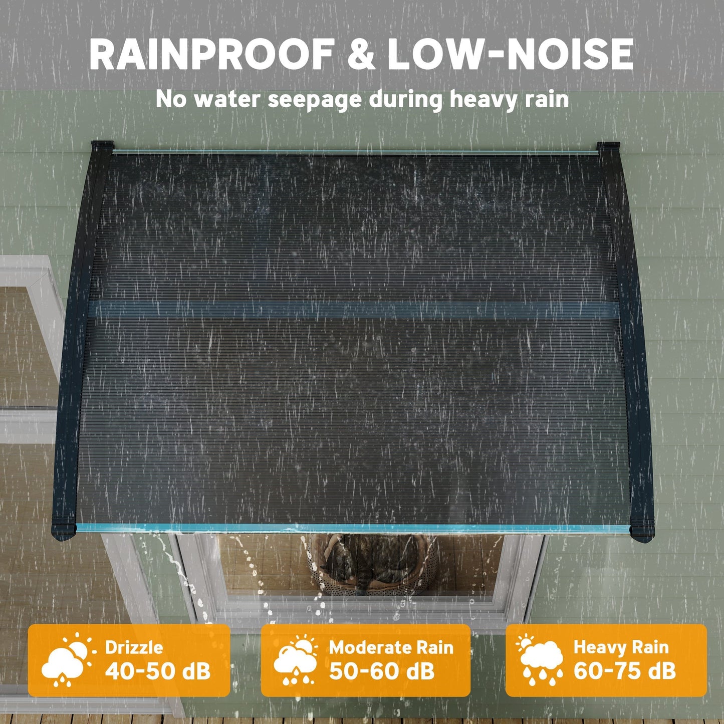 Outsunny Front Door Canopy Outdoor Awning Aluminium Rigid Plastic Polycarbonate Rain Shelter UV Water Rain Resistant 100 x 75cm Black