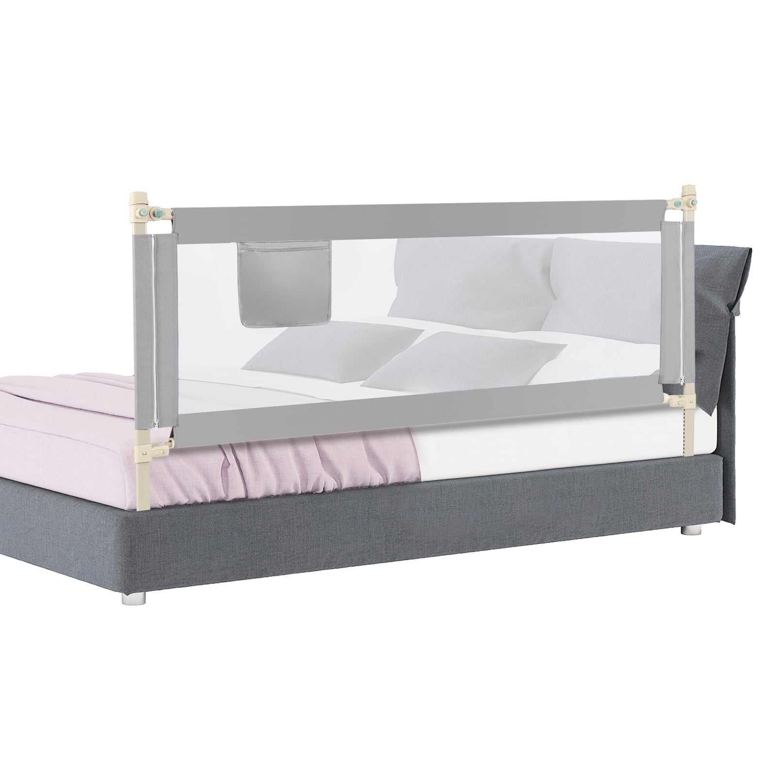 196cm Height Adjustable Bed Rail with Double Safety Lock for Toddlers-Grey