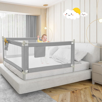 145cm Height Adjustable Bed Rail with Storage Pocket and Safety Lock-Grey