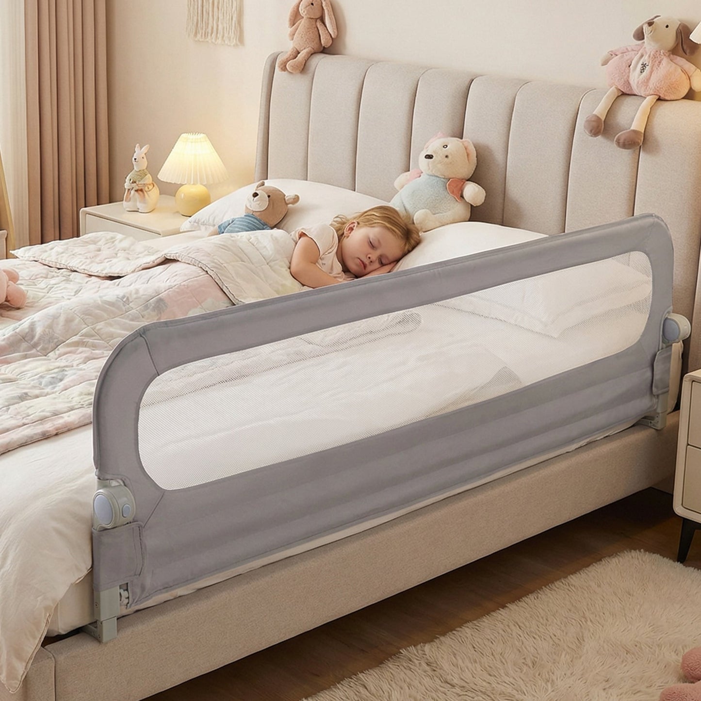198 cm Long Adjustable Baby Bed Rail Guard with Extra Buckle-Grey