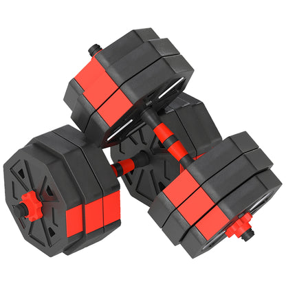 SPORTNOW 6-in-1 Adjustable Weight Dumbbells Set, Used as Kettlebell, Barbell, Dumbbell, Push-Up Stand, 30kg Free Weights Set for Men and Women Home Gym Training, Red