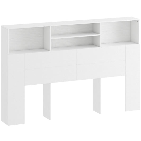 HOMCOM King-Size Headboard with Storage, Freestanding Bed Headboard with 4 Open Compartments for Bedroom, White