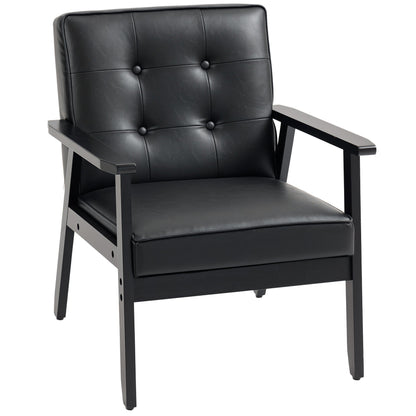 HOMCOM Retro-Style Accent Chair, with Faux Leather Seat - Black