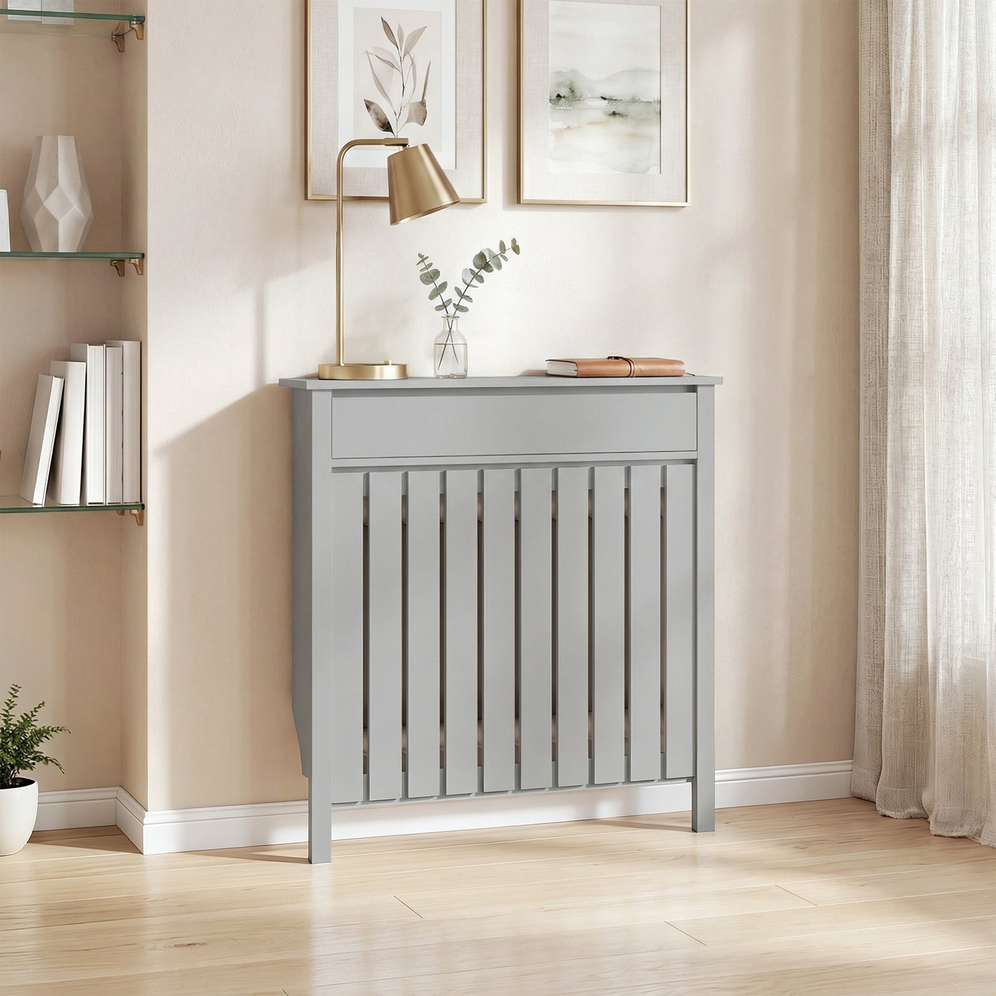 HOMCOM 93 x 88.5cm Rustic-Look Radiator Cover - Grey