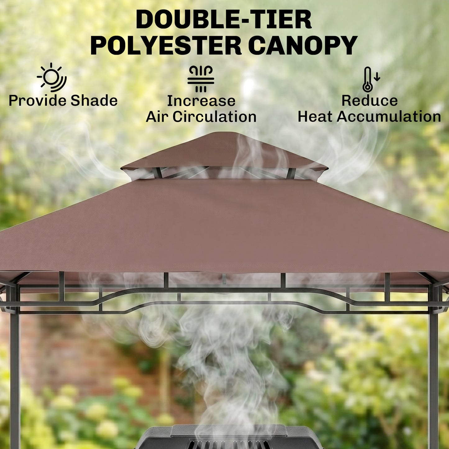 Outsunny 2.5x1.5m (8'x5') Grill Gazebo Canopy, Double Tiered Outdoor BBQ Gazebo Shelter with 2 Side Shelves for Garden, Patio, Barbecue, Picnic, Coffee
