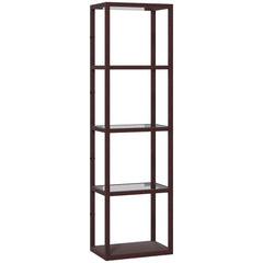 HOMCOM LED Floor Lamp with Glass Shelves, 4 Layers Dimmable Tall Standing Lamp, Modern Column Shelf Floor Light for Living Room, Bedroom, Office, Dark Brown