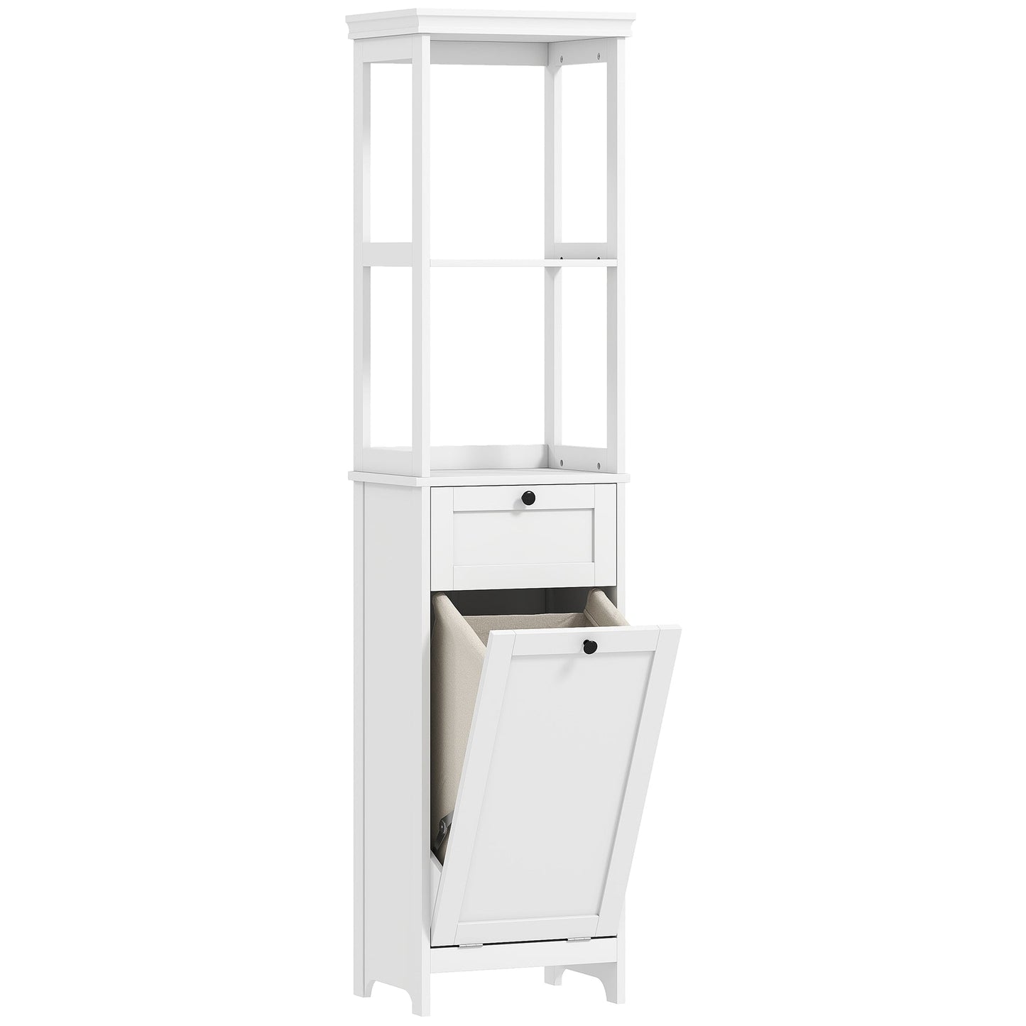 HOMCOM Tall Bathroom Cabinet, with Laundry Basket - White
