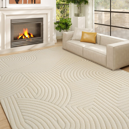HOMCOM Modern Geometric Rug, Thick & Plush, Non-Slip, 160 x 120 cm - Cream, Living Room/Bedroom/Office