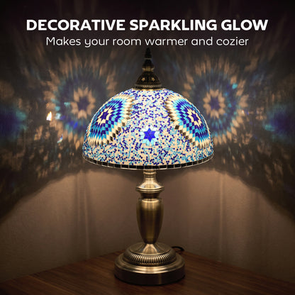 HOMCOM 30cm Tiffany Lamp, Stained Glass Bedside Table Lamp with Button Switch and Metal Base, Blue
