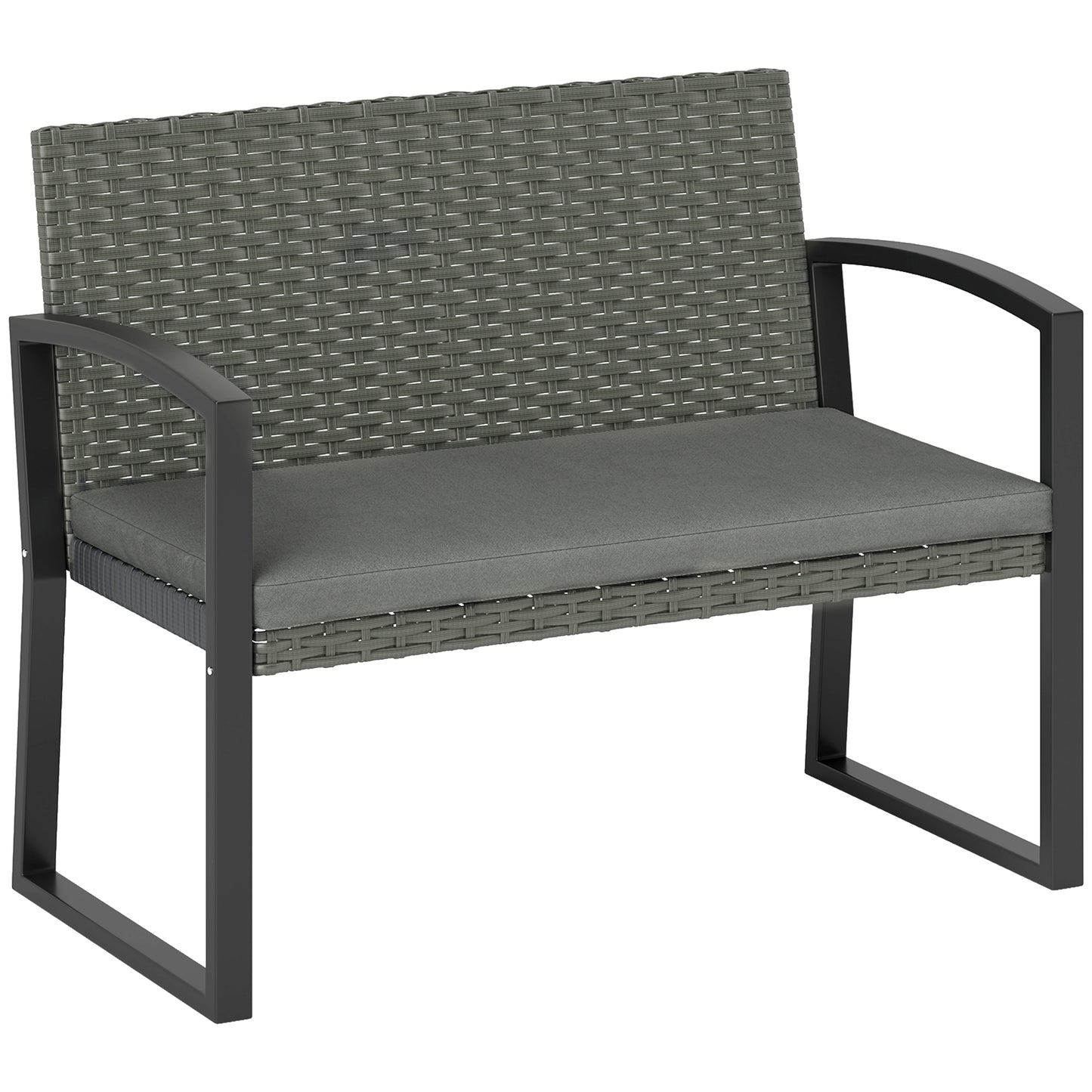 Outsunny Two-Seater Rattan Garden Bench - Light Grey