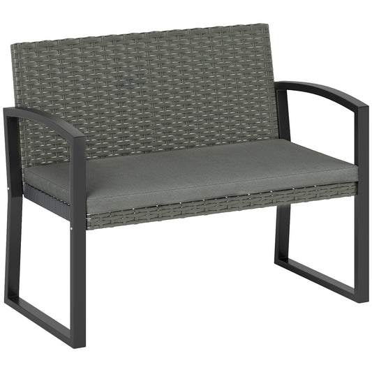 Outsunny Two-Seater Rattan Garden Bench - Light Grey