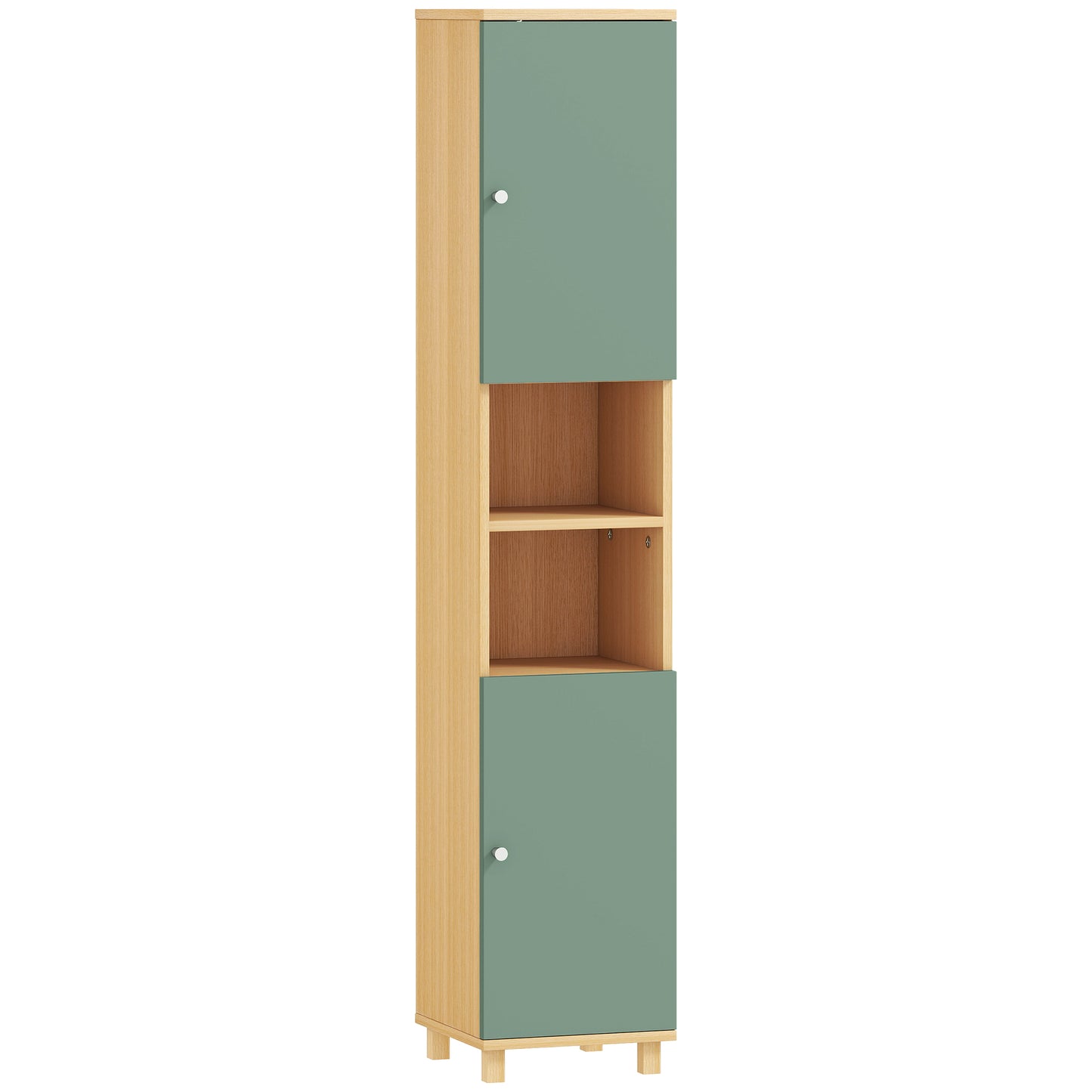 HOMCOM Bathroom Cabinet with Adjustable Shelves and Open Shelves - Green