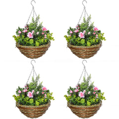 Outsunny Set of Four Hanging Lisianthus Flower Pots - Pink/Green
