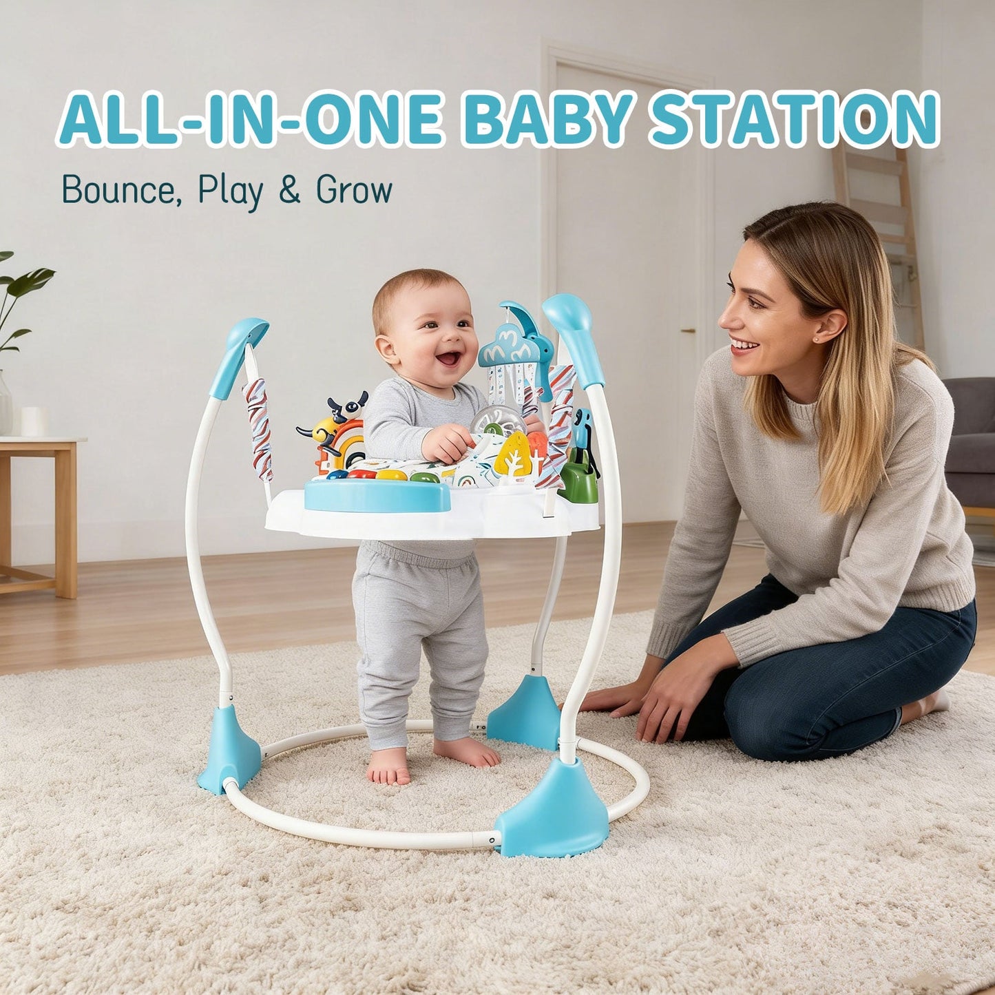 Baby Activity Center Baby Jumper and Bouncer with 6 Interactive Toys for Babies Age 6 Months +-Green