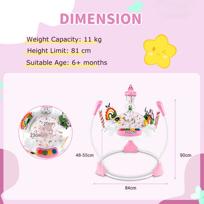 Baby Activity Center Baby Jumper and Bouncer with 6 Interactive Toys for Babies Age 6 Months +-Light Pink