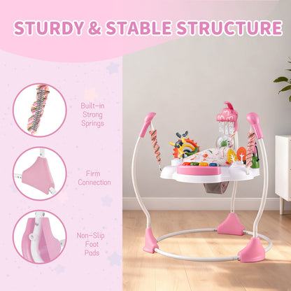 Baby Activity Center Baby Jumper and Bouncer with 6 Interactive Toys for Babies Age 6 Months +-Light Pink