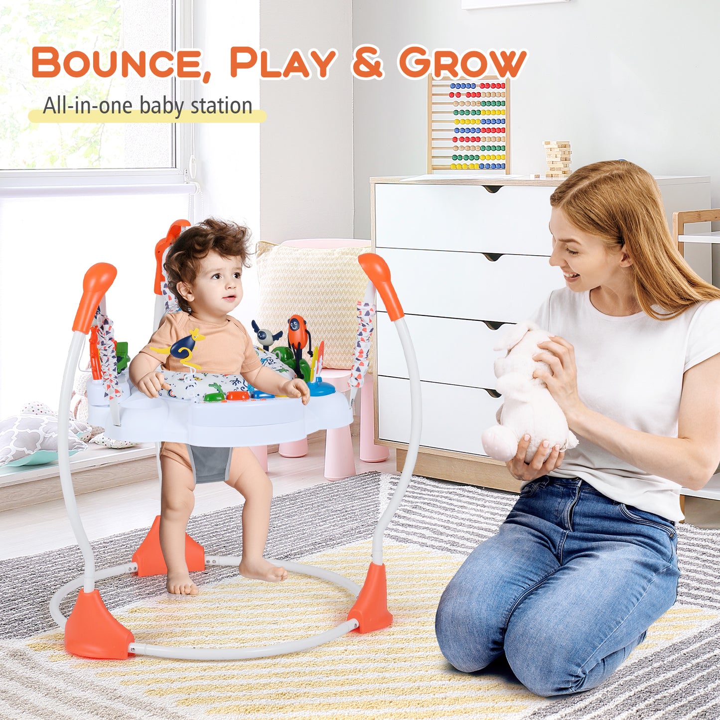 Baby Activity Center Baby Jumper and Bouncer with 6 Interactive Toys for Babies Age 6 Months +-Orange