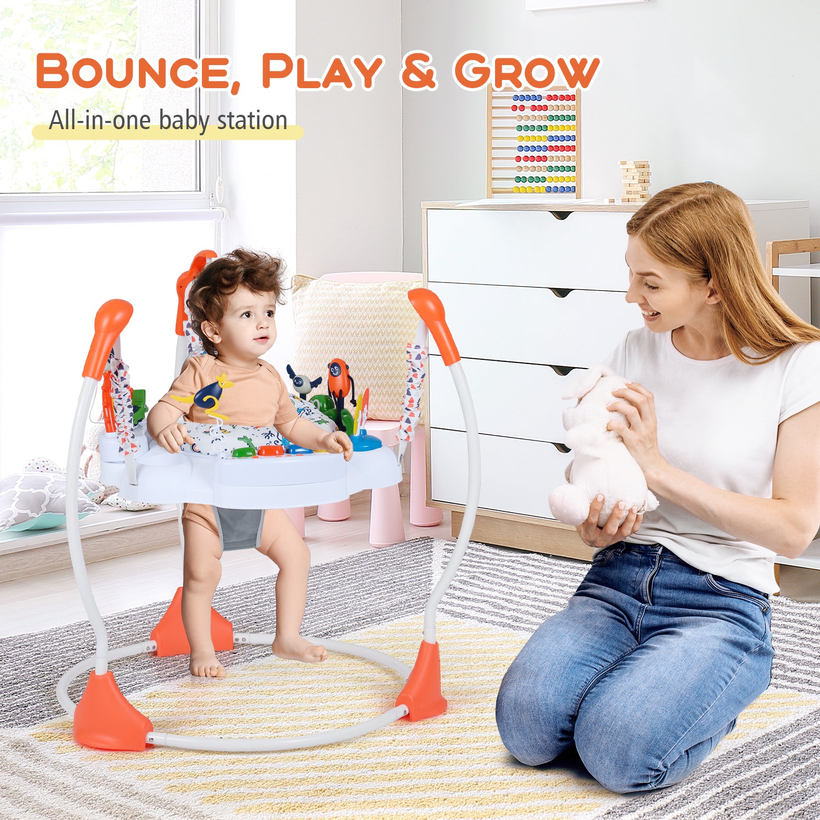 Baby Activity Center Baby Jumper and Bouncer with 6 Interactive Toys for Babies Age 6 Months +-Orange