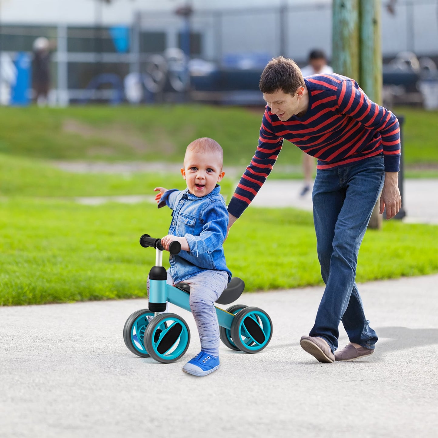 Baby Balance Bike with 4 Wheels and Limited Steering-Blue