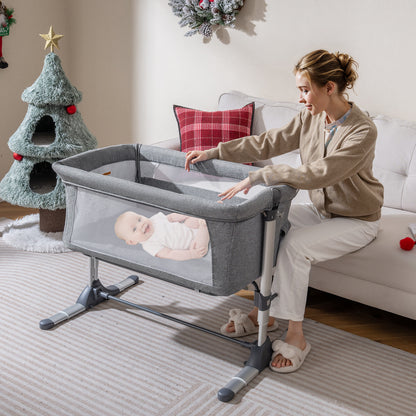 Baby Bassinet Crib Bedside Sleeper with Adjustable Height-Grey