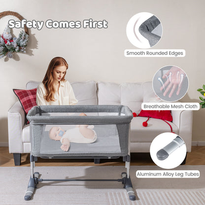 Baby Bassinet Crib Bedside Sleeper with Adjustable Height-Grey