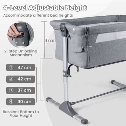 Baby Bassinet Crib Bedside Sleeper with Adjustable Height-Grey