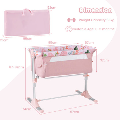 Baby Bassinet Crib Bedside Sleeper with Adjustable Height-Pink