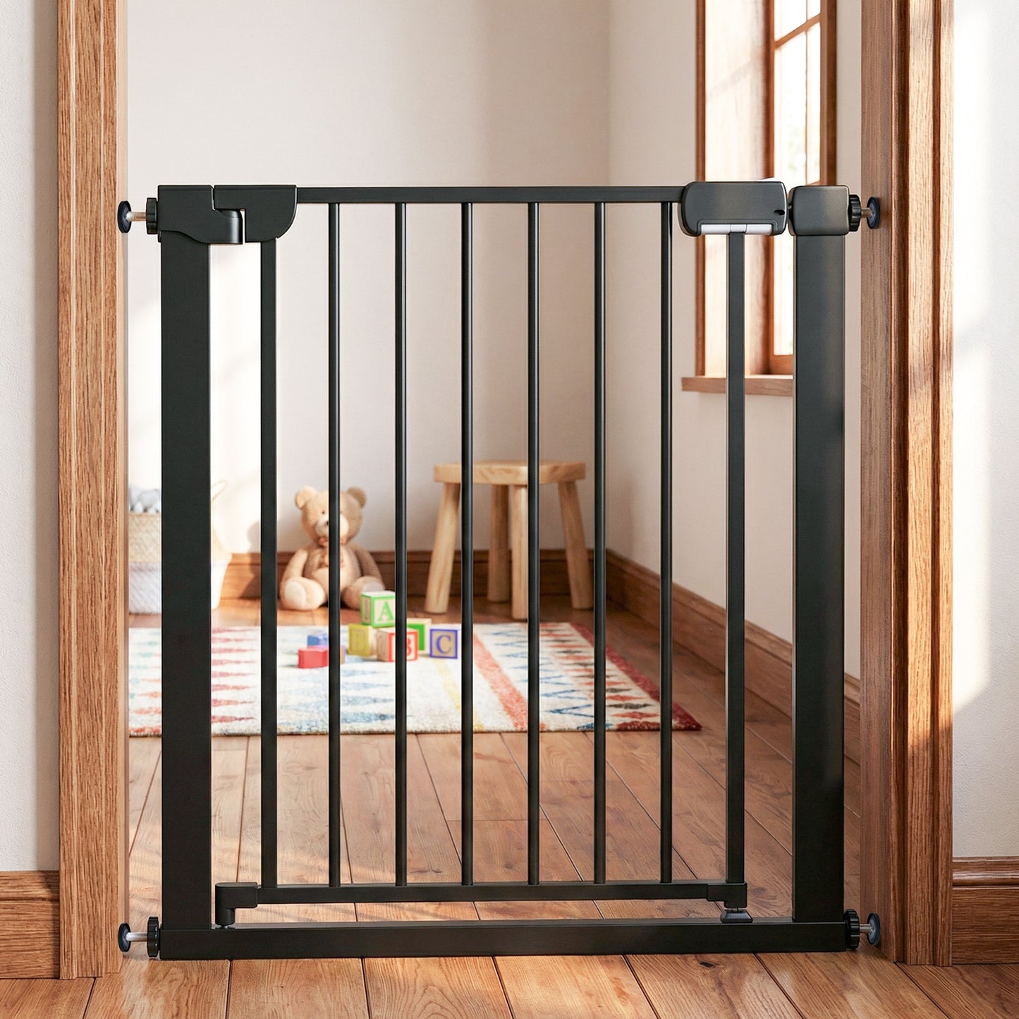 Baby Gate for Stairs Pressure Mounted Auto-Close Door Gate-Black