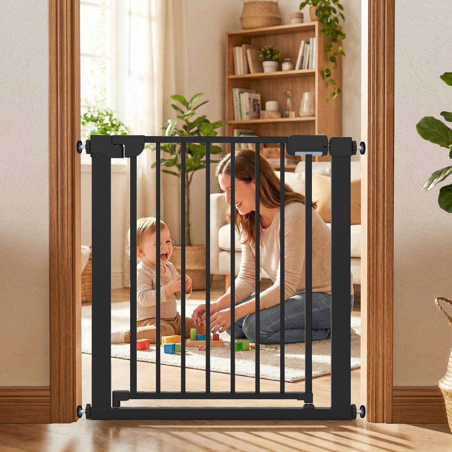 Baby Gate for Stairs Pressure Mounted Auto-Close Door Gate-Black