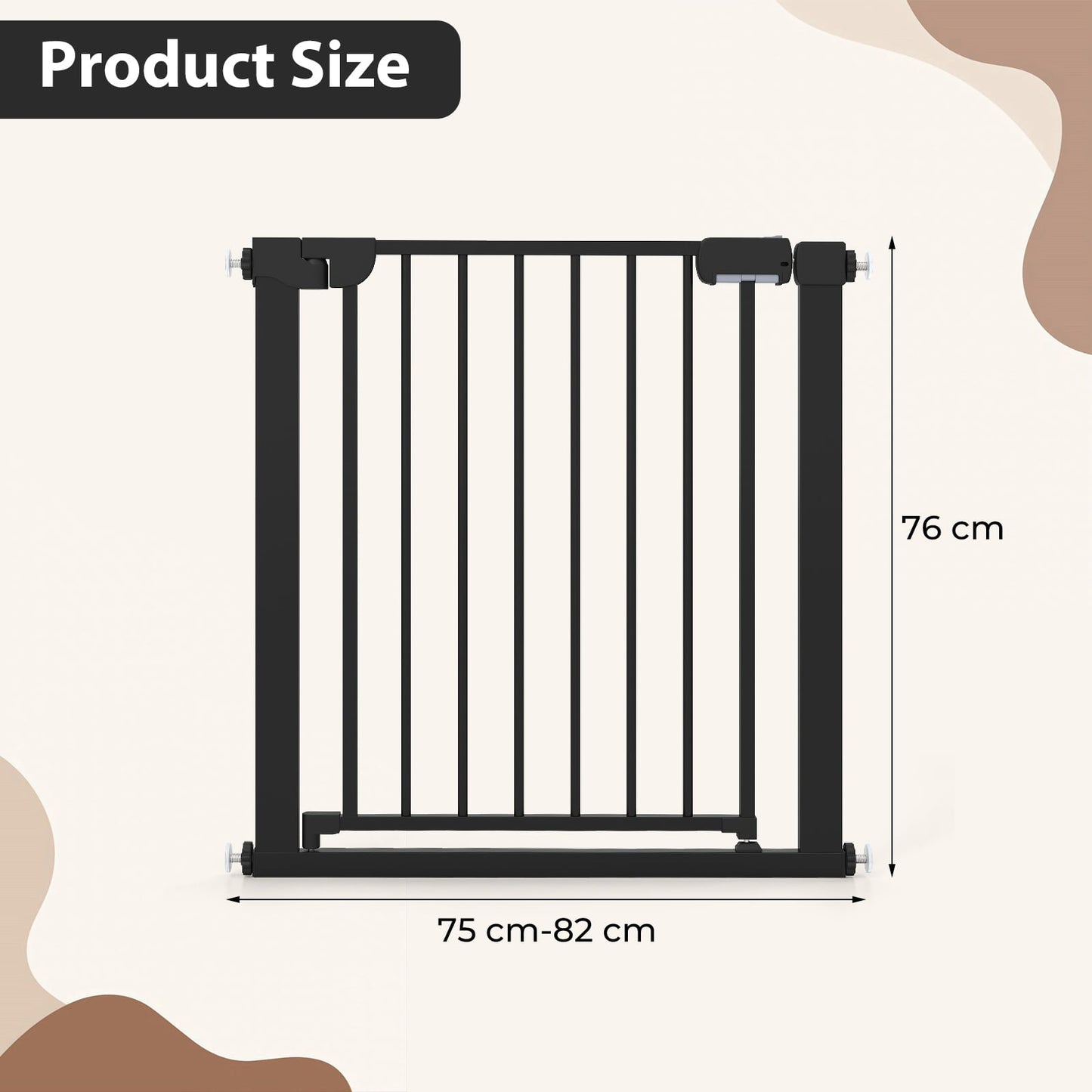 Baby Gate for Stairs Pressure Mounted Auto-Close Door Gate-Black