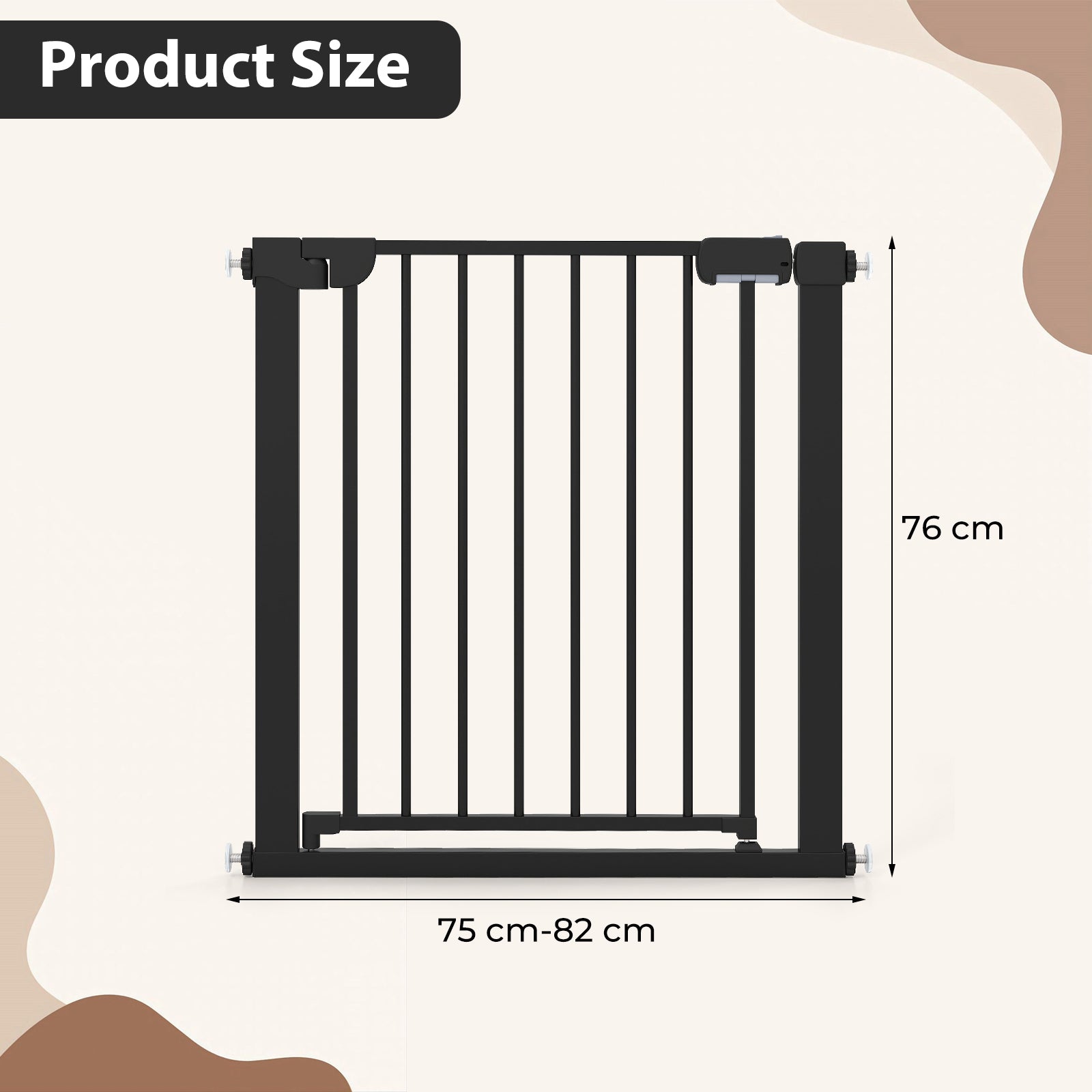 Baby Gate for Stairs Pressure Mounted Auto-Close Door Gate-Black