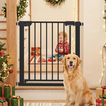 Baby Gate for Stairs Pressure Mounted Auto-Close Door Gate-Black