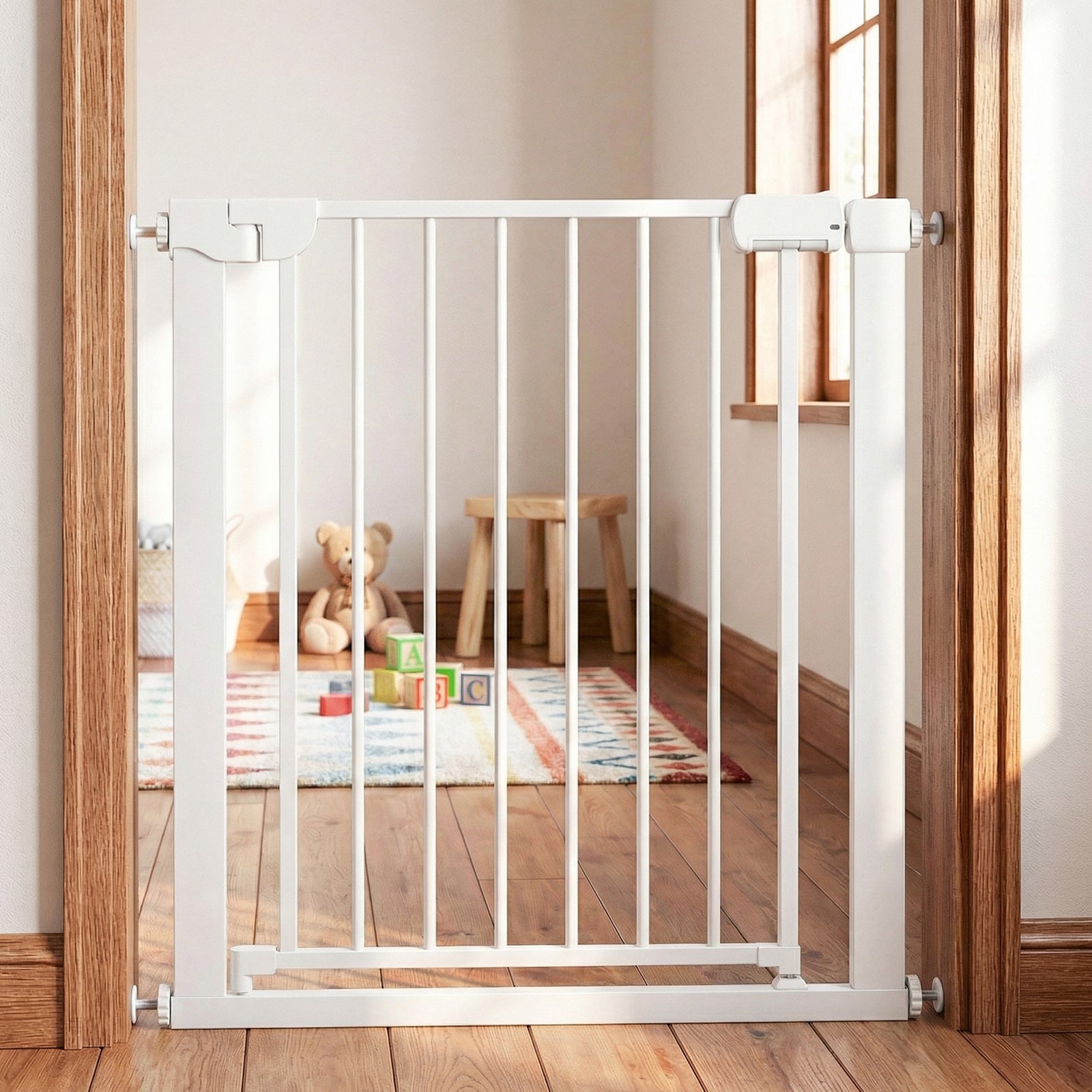 Baby Gate for Stairs Pressure Mounted Auto-Close Door Gate-White