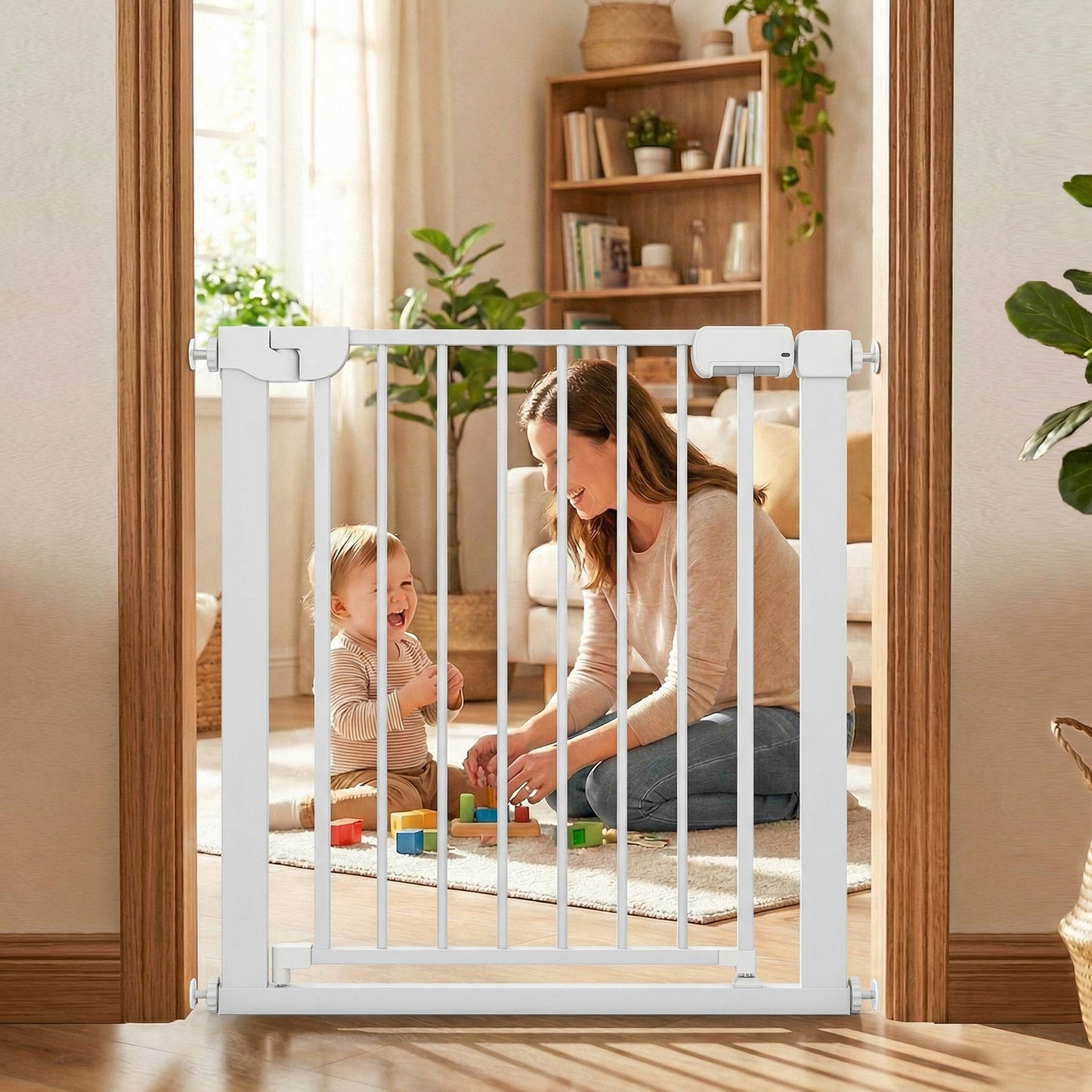 Baby Gate for Stairs Pressure Mounted Auto-Close Door Gate-White