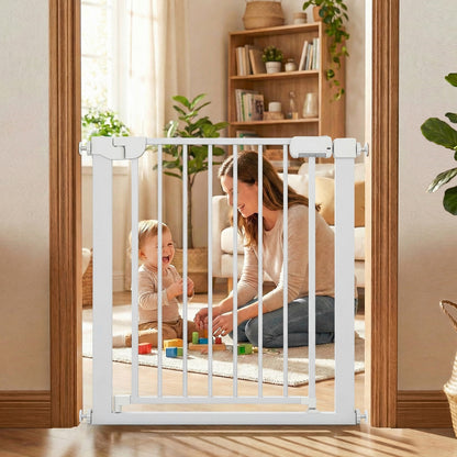 Baby Gate for Stairs Pressure Mounted Auto-Close Door Gate-White