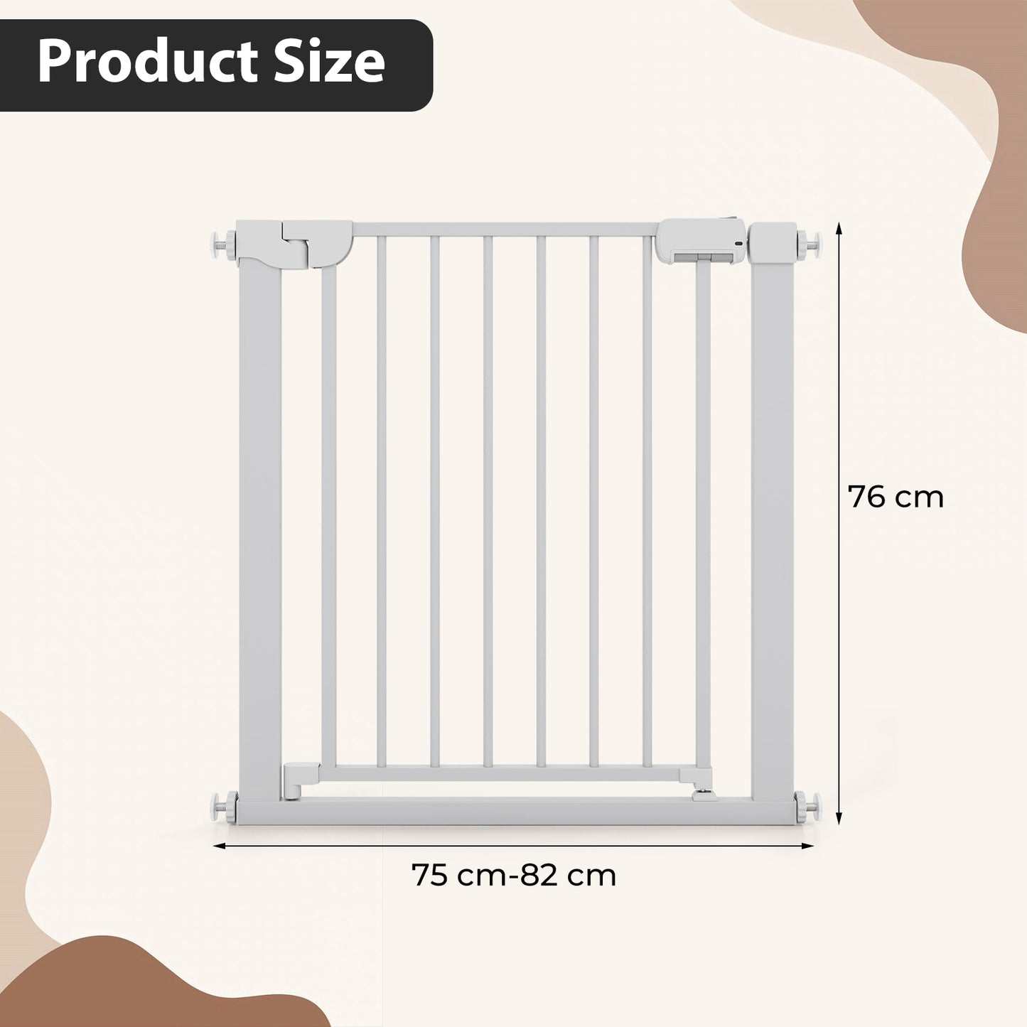 Baby Gate for Stairs Pressure Mounted Auto-Close Door Gate-White