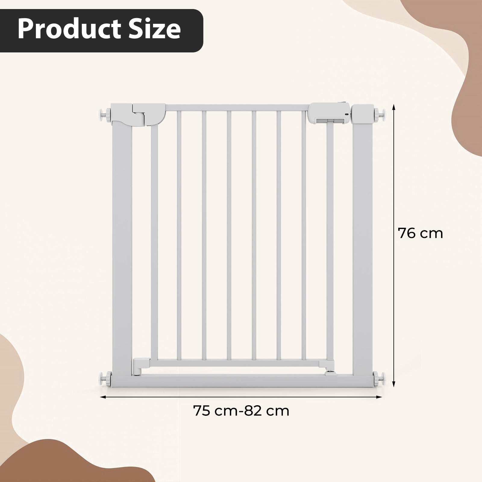 Baby Gate for Stairs Pressure Mounted Auto-Close Door Gate-White