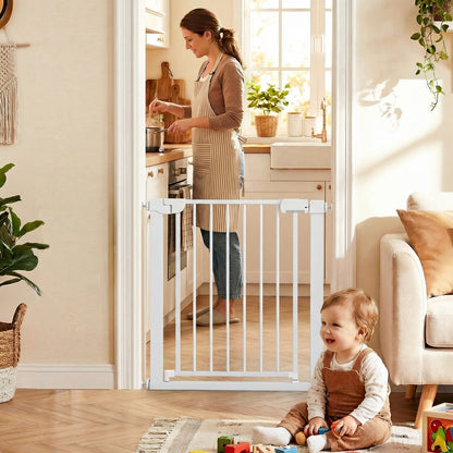 Baby Gate for Stairs Pressure Mounted Auto-Close Door Gate-White