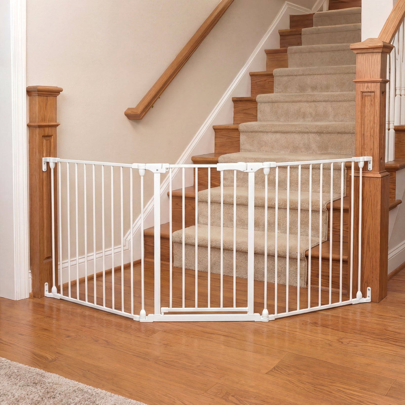 Baby Gate for Stairs Doorways 3-Panel Hardware-Mounted Safety Pet Gate-White