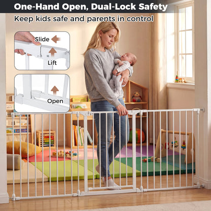 Baby Gate for Stairs Doorways 3-Panel Hardware-Mounted Safety Pet Gate-White