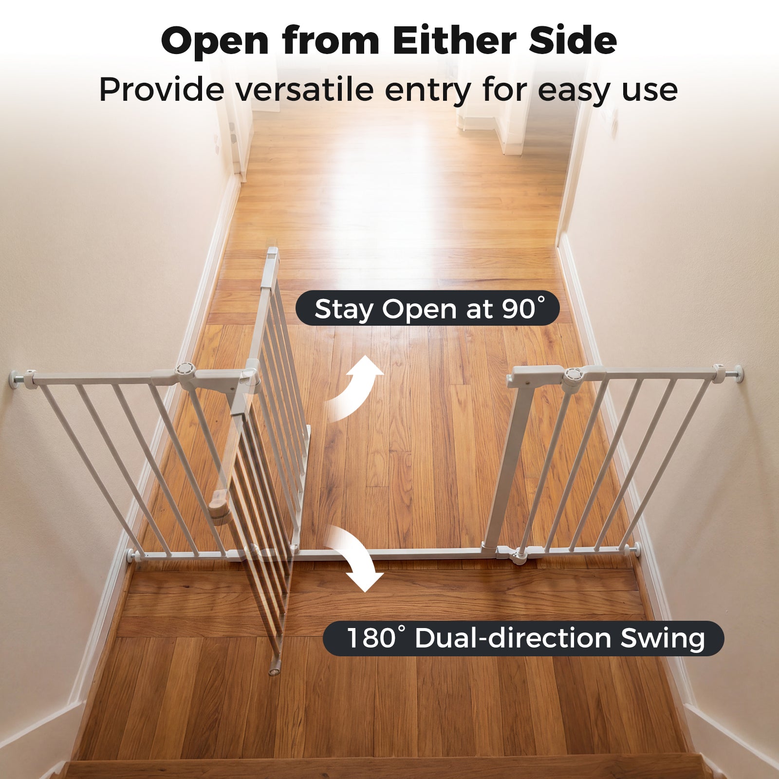 Baby Gate for Stairs Doorways 3-Panel Hardware-Mounted Safety Pet Gate-White