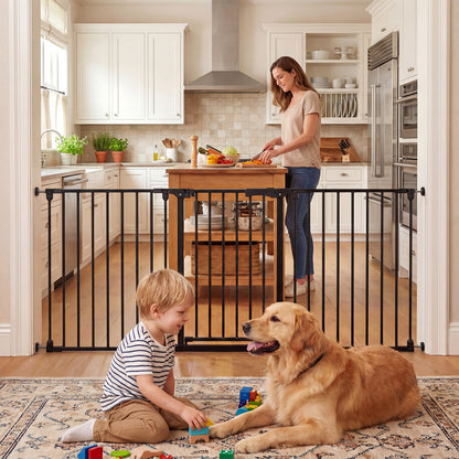 Baby Gate for Stairs Doorways 3-Panel Hardware-Mounted Safety Pet Gate-Black