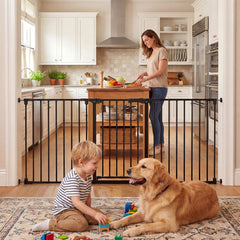 Baby Gate for Stairs Doorways 3-Panel Hardware-Mounted Safety Pet Gate-Black