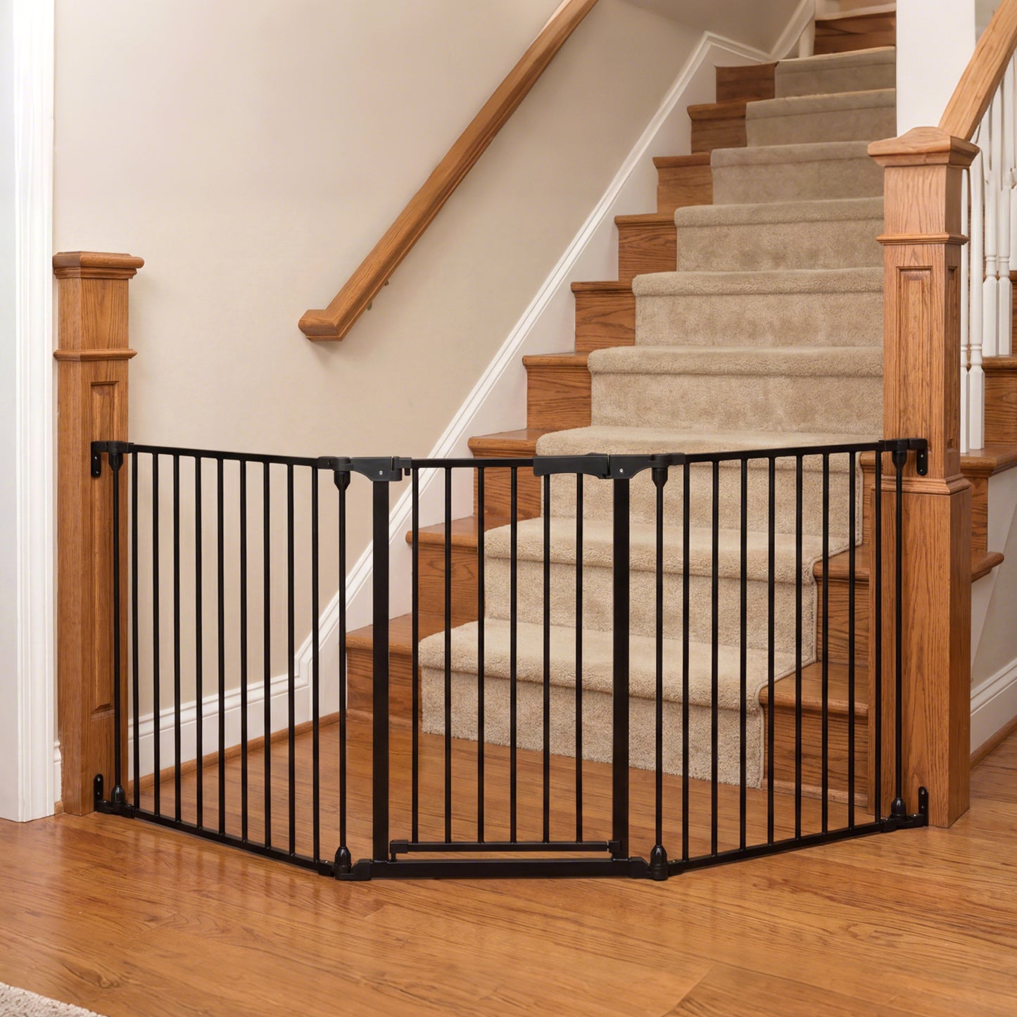 Baby Gate for Stairs Doorways 3-Panel Hardware-Mounted Safety Pet Gate-Black