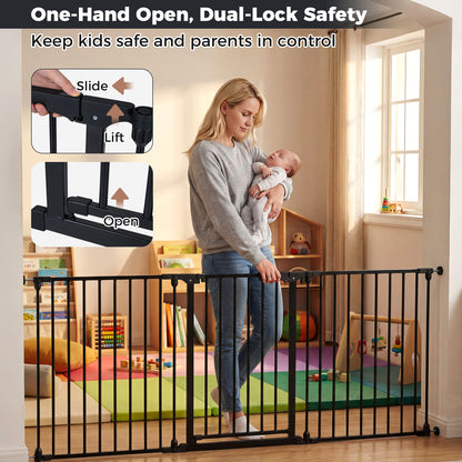 Baby Gate for Stairs Doorways 3-Panel Hardware-Mounted Safety Pet Gate-Black